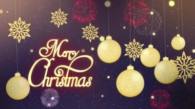 Altın Mutlu Noeller süsleri 4K döngü animasyon arka planında asılı.