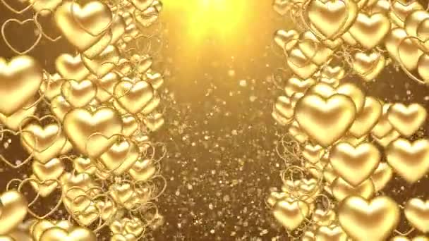 Piękne Walentynki Złote Serca z iskier Cząsteczki w pętli animacji Tło — Wideo stockowe