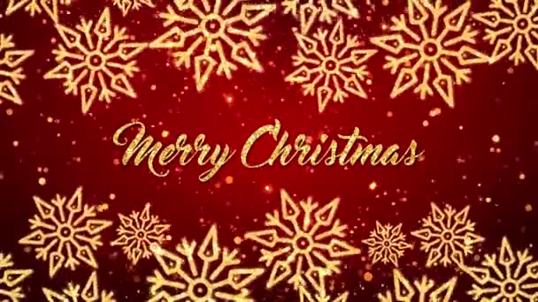 Frohe Weihnachten Loop Hintergrund mit goldenen Schneeflocken und Schnee. — Stockvideo
