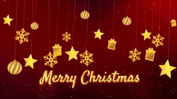 Feliz ano novo 2022, 2023, 2024 estrelas de decoração dourada e feliz natal bolas animadas Loop fundo — Vídeo de Stock