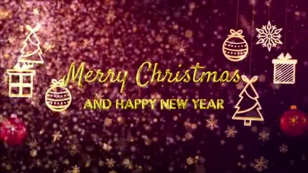 Bonne année 2022, 2023, 2024 étoiles de décoration dorée et joyeux Noël boules animé fond de boucle — Video