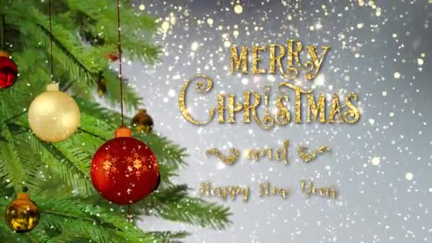 Loop Sfondo di luci magiche decorato albero di Natale con scatole regalo e luci su rosso Animazione. — Video Stock