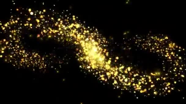 Gouden glitter spiraalvormige lens teffect. Glanzende kerst magische deeltjes en sprankelende — Stockvideo