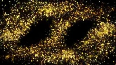 4K 3D altın parıltılı sihirli ışıklar. Siyah arkaplanda parla Yeşil Ekran.