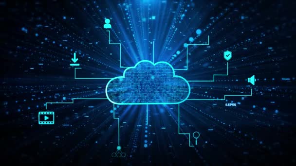 Big Data Cloud Computing HUD und Ikone Digitaler Cyberspace Internet der Dinge IOT Konzept. — Stockvideo