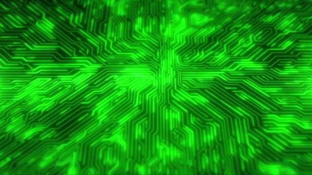 4K Matériel informatique Connexion CPU, traces de carte mère et éléments numériques Arrière-plan vert. — Video