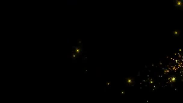 Altın ışıldayan parçacıklar ve parıldayan yıldız tozu izi animasyonu. — Stok video