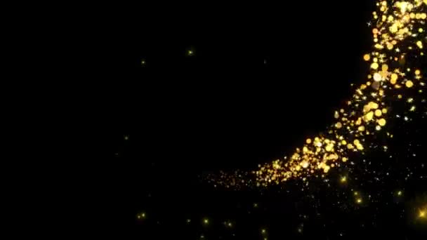 Işıldayan parçacıkların animasyonuyla altın parıldayan ışık çemberi. — Stok video