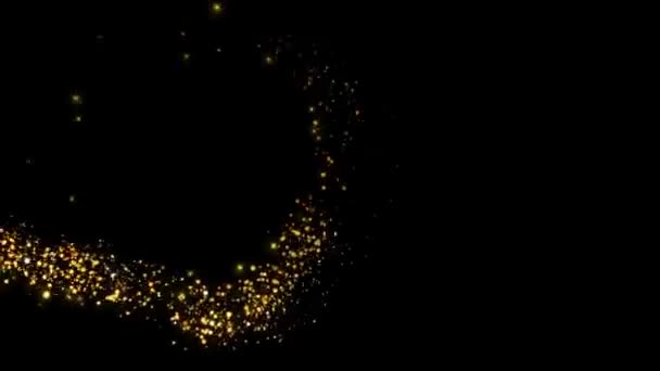 3D Golden glitter gnistrande magiska ljus. logo avslöjar spår glitter svart Grön bakgrund — Stockvideo