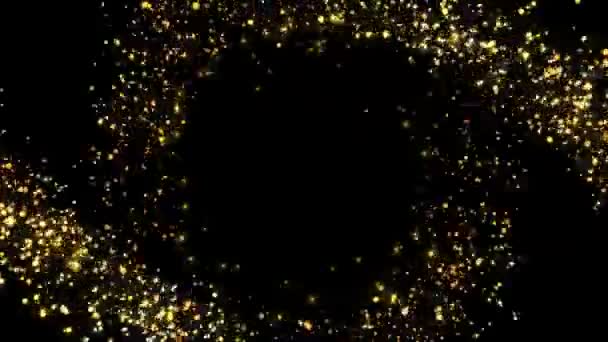 4K Golden shine light sparkling glitter star dust trail. Magic Christmas on black background. — Stock Video