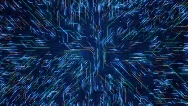 컴퓨터 CPU 회로 보드 데이터 스토리지 연산 칩 이동 루프 4K 애니메이션. — 비디오