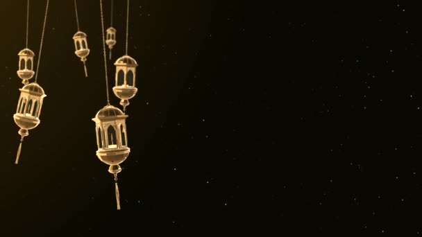 4K 3Dキャンドルランタン文字列イスラムラマダーン背景をぶら下げ。月と提灯. — ストック動画
