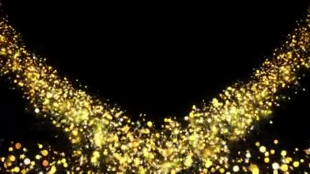 Gouden glittervlucht met licht Stofpad Animatie — Stockvideo