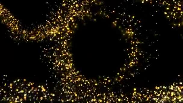 Shining gold Dust particles bokeh trail sparkles on black background — Stock Video