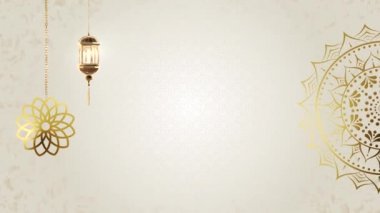 Parlayan Ramazan arap fenerlerinin, bayrakların, dekoratif altın bulanık arkaplanın döngü animasyonu .