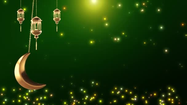 4K Eid mubarak islamitisch ontwerp opknoping ramadan kaars lantaarn en moskee, Abstract achtergrond animatie . — Stockvideo