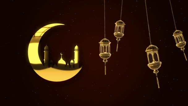 4K wenskaart Abstract Golden Eid Mubarak Arabische lus achtergrond. — Stockvideo