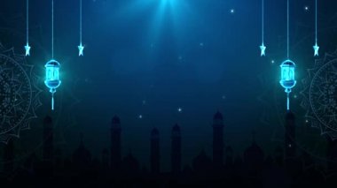 Geleneksel Fenerler Mavi Arkaplanda Parçacık Işıklı Ramazan İslami