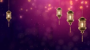 Arap fenerinin arkaplan döngüsü. İslami bayram için gece mumlu. Müslüman kutsal ayı Ramazan.