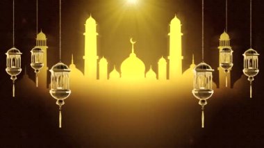 Ramazan tebrik kartı yanan alevler, süslemeli beyaz fenerler Arap kutlama arkaplanı.