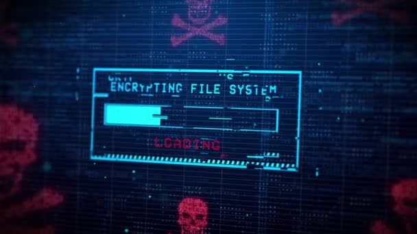 4k Loop Petya ransomware attack, datakryptering varning tecken digital binär kod bakgrund. — Stockvideo