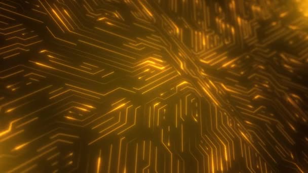 Placa de circuito digital 4k sobre fondo dorado. informática informática de datos. — Vídeos de Stock