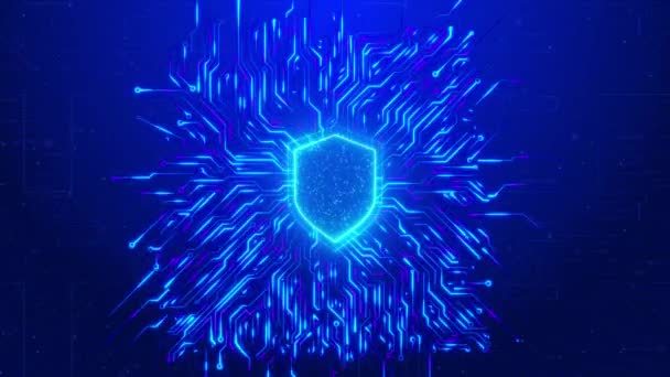 4K animation of Digital circuit AI interface on Blue backdrop. — Stock Video