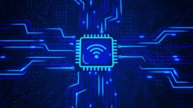 Dijital Büyük Veri Akışı Analizi Teknolojisi Yapay Zeka AI Wifi Ağ Bağlantısı Canlandırması.