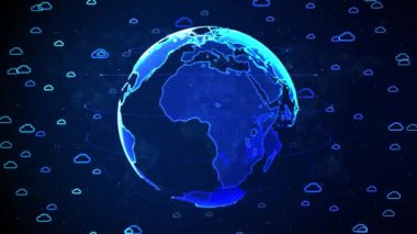 Siber uzay iletişim ağı Döngü Arkaplanındaki Global Planet Earth.