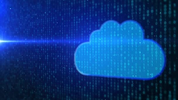 4K Blue Cloud Computing Online-Speicher binäre Codenummern Schleifenhintergrund. — Stockvideo