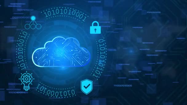 4K Bulut Bilgisayar ve Dijital Siber Güvenlik Gelecekteki Teknoloji Arkaplanı. — Stok video