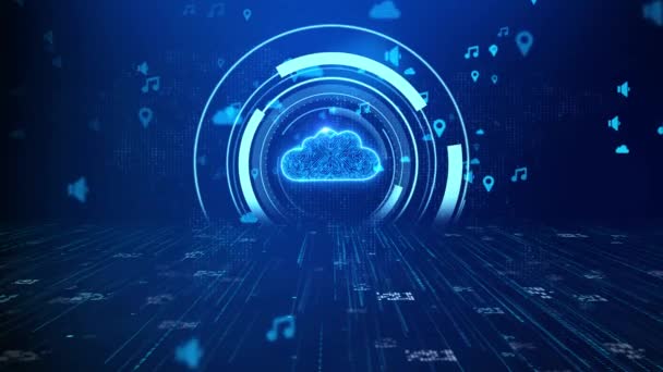 Digitaal Data Cloud technologie netwerk HUD stijl achtergrond concept. — Stockvideo