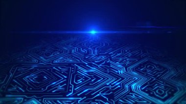 Gelecekçi Teknoloji stili elektronik devre çizgisi deseni Neon Animasyon İşlemcisi GPU Devre Panosu.