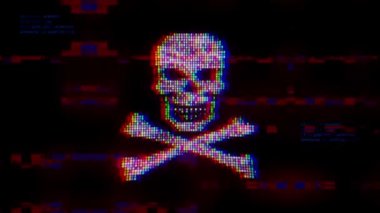 Soyut Kurukafa Şekil Sistemi Hackleme Saldırısı İkili Kodu. Çevrimiçi Güvenlik ve Güvenlik Konsepti.