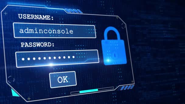Login Passwort mit System Error Security, Hacking Alert. Digital Noise Glitch Effect Tv Screen Hintergrund. — Stockvideo