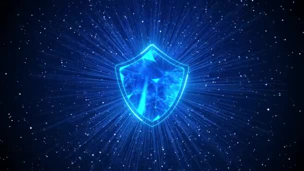 Escudo de Internet de alta velocidad de seguridad cibernética 4K con el icono de ojo de cerradura fondo de bucle de datos digital. — Vídeos de Stock