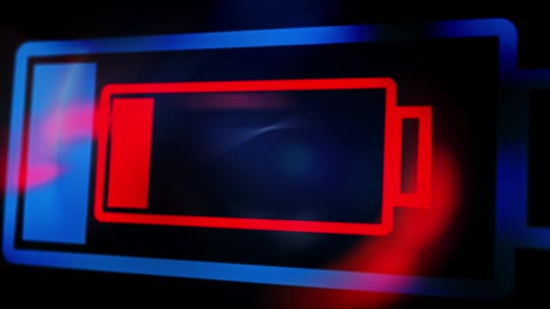 Icono de batería baja roja digital animada 4K sobre fondo de lazo transparente negro. — Vídeo de stock