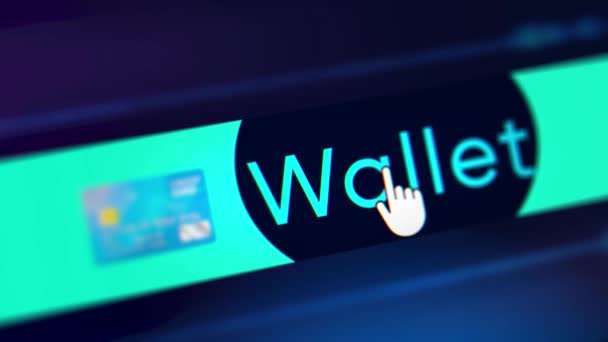 4K-Klick Leuchtende Neon-Linie Kryptowährung Brieftasche Symbol schwarzer Hintergrund. — Stockvideo