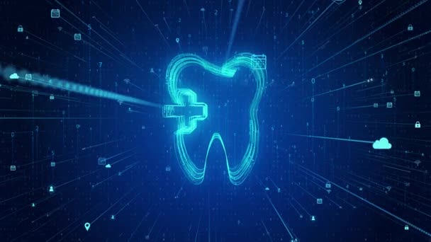 Dente digital Conceito de cuidados de saúde oral Loop Animação Fundo. — Vídeo de Stock