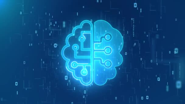 Animación de bucle cerebral Inteligencia artificial Inteligencia artificial de minería de datos, aprendizaje profundo computadora moderna — Vídeo de stock