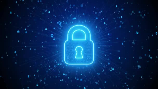 Cyber Security Lock Databeskyttelse Cyber Security Privacy. Erhvervsteknologikoncept – Stock-video