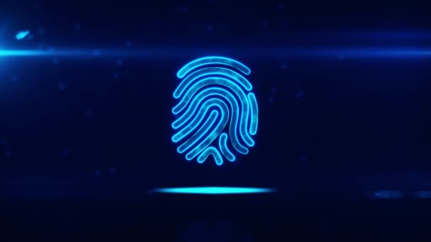 Hologramm Fingerabdruck Scan Sicherheitssystem Technologie Schleife Hintergrund. Identifikation durch Scannen — Stockvideo