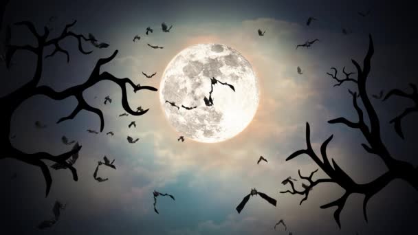 Halloween black flying bats Loop animation on a green background horror, — Stock Video