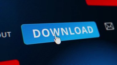 4k Ortam Tıklayan Fare imleci Bir bilgisayar ekranındaki İndirme düğmesine tıklıyor.