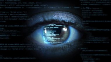 4K Genç adam göz fütüristik yenilikçi teknoloji sanal gerçeklik arka planına sahip vr maske.