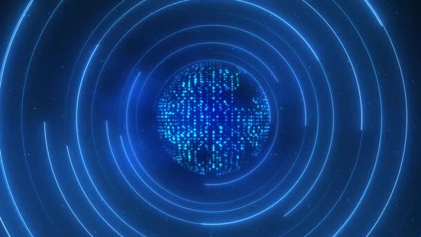 4K abstrait bleu brillant néon cercles technologie fond — Video