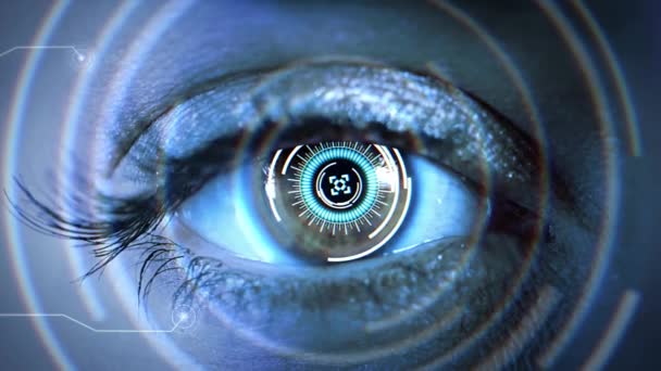 Футуристичне бачення Людське око і високотехнологічна концепція Loop Animation HUD — стокове відео
