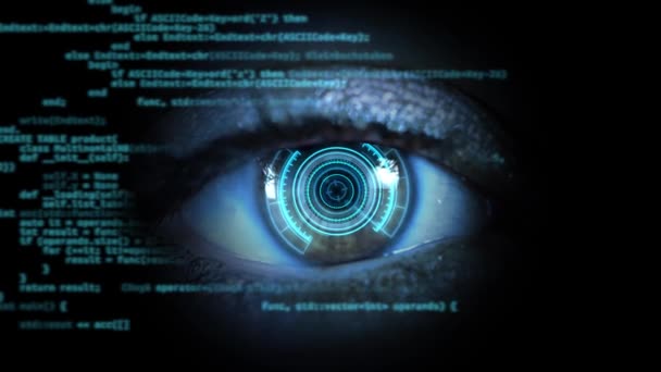 4K Futuristic digital eye scanner Logiciel Programmation code source Loop Animation. — Video