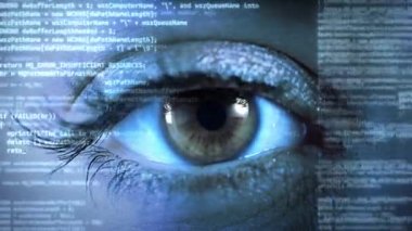 4k Döngü Hackerların Göz Fütüristik Teknoloji İnsan Gözü Holografik Arayüzü Macro Çekimi Canlandırma.