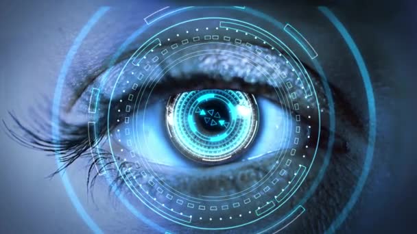 4k Animation Interface Brain And Computer Merge, Futuristic Human Eye — Stock Video